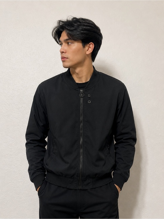 RQ Other - Men's Black Bomber Jacket - Minimal Zip Front